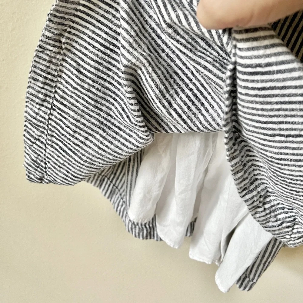 Dark Navy Pinstripe 100% Cotton Maternity Dress Costal Casual Ruffle Sleeve - Picture 7 of 9